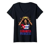 Mujer Princesa Cubanita Herencia Hispana Niña Cubana Historia Camiseta Cuello V