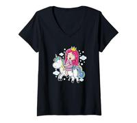 Mujer Princesa Montando un Caballo Unicornio Camiseta Cuello V