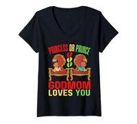 Mujer Princesa Príncipe Dios Mamá Te Ama Negro Baby Shower Género Camiseta Cuello V