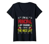 Mujer Principal of Course On The Nice List Ugly Christmas Sweater Camiseta Cuello V