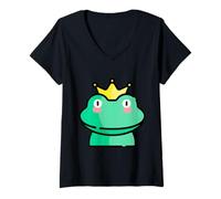 Mujer Príncipe de la realeza Rana coronada Camiseta Cuello V