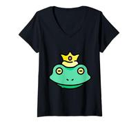 Mujer Príncipe de la realeza Rana coronada Camiseta Cuello V