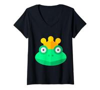 Mujer Príncipe de la realeza rana coronada Camiseta Cuello V