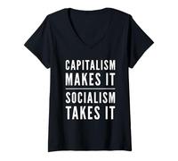 Mujer Pro Capitalismo Libertario Republicano Libertad Libre Libertad Camiseta Cuello V