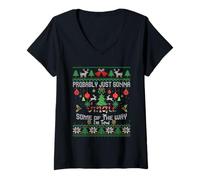 Mujer Probablemente Solo voy a Sonar un Poco de la Navidad FEA Camiseta Cuello V