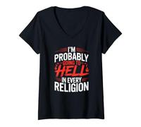 Mujer Probablemente voy al Infierno en Todas Las Religiones, Sarcasmo Divertido Camiseta Cuello V