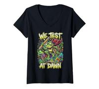 Mujer PROBAMOS AL Dawn Study Or Die Funny Frog Camiseta Cuello V