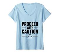 Mujer Proceder con precaución Camiseta Cuello V
