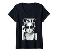 Mujer Procrastinaré más tarde, divertida, sarcástica, retro, chica pop art Camiseta Cuello V