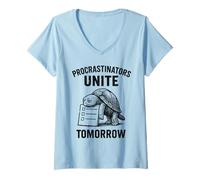 Mujer Procrastinators Unite Tomorrow Oficina Trabajadores Perezosos Divertido Camiseta Cuello V