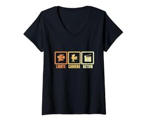 Mujer Productor de vídeo - Lights Camera Action Camiseta Cuello V