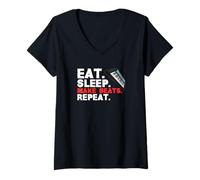 Mujer Productor Musical Comer Dormir Hacer Que los ritmos repitan el Estilo de Vida Camiseta Cuello V