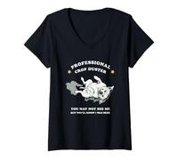 Mujer Profesional Crop Duster Perro Divertido Pedo Humor Camiseta Cuello V
