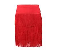 Mujer Profesional Falda de Tango de Salsa Latina de Baile con Flecos Falda Irregular con borlas de Cuatro Capas Minifalda Flamenca Festival Rumba con Pantalón Corto Rojo