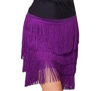 Mujer Profesional Falda de Tango de Salsa Latina de Baile con Flecos Falda Irregular con borlas de Cuatro Capas Minifalda Flamenca Festival Rumba con Pantalón Corto Morado4PQ