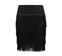 Mujer Profesional Falda de Tango de Salsa Latina de Baile con Flecos Falda Irregular con borlas de Cuatro Capas Minifalda Flamenca Festival Rumba con Pantalón Corto Negro