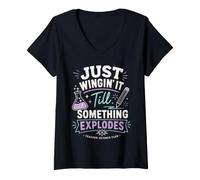 Mujer Profesor de Ciencias Humor Química Juego de Palabras Broma en el Aula Camiseta Cuello V