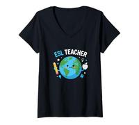 Mujer Profesor de ESL Educación lingüística Instructor de Aula Camiseta Cuello V