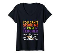 Mujer Profesor de Halloween Spooky You Can't Scare Me I'm A Teacher Camiseta Cuello V