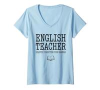 Mujer Profesor de Inglés Corregir Silenciosamente Su Gramática Divertido Camiseta Cuello V