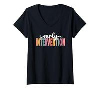 Mujer Profesor de Intervención Temprana Retro Especialista en Apoyo Es Camiseta Cuello V