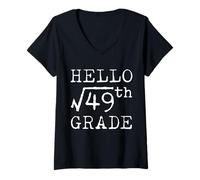Mujer Profesor de matemáticas Hello Square Root of 49th 7th Grade Funny Camiseta Cuello V
