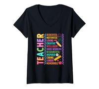 Mujer Profesor Dedicado Motivado Amor Creativo Inteligente Camiseta Cuello V
