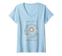 Mujer Profesor liderando con Amor Dando Forma al Futuro Apple Floral Camiseta Cuello V