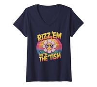 Mujer Profesor RIZZ EM con TISM Flor Autismo Mamá I Teach SPED Kid Camiseta Cuello V