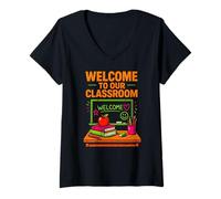 Mujer Profesora de Primer día, Bienvenida a Nuestra Clase, Lindo ABCD para Mujer Camiseta Cuello V