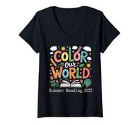 Mujer Programa de Lectura de Verano Color Our World 2025 Camiseta Cuello V