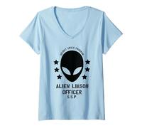Mujer Programa Espacial Secreto/Oficial de Enlace Alienígena Diseño Divertido Camiseta Cuello V