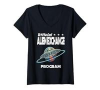 Mujer Programa Oficial DE Intercambio DE Extranjeros Divertidos alienígenas Ciencia ficción Camiseta Cuello V