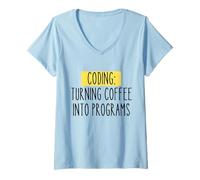 Mujer Programación Programador Divertido Trabajo Café Tecnología Desarrollador de Software Camiseta Cuello V