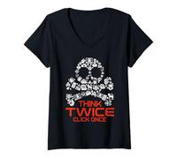 Mujer Programación Tecnología TI Piensa Dos Veces Hackear Ciberseguridad Camiseta Cuello V
