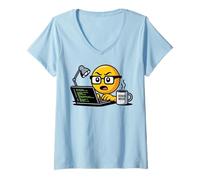 Mujer Programador Nerd Emoticon Codificación Ciencias de la Computación Geek Tech Camiseta Cuello V