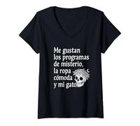 Mujer Programas de Misterio, Ropa Cómoda y mi Gato con Calavera Camiseta Cuello V