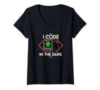 Mujer Programmer I Code In The Dark Retro Hacker Skull Camiseta Cuello V