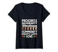 Mujer Progreso Diversidad Amor Amor Mes de la Historia Negra Camiseta Cuello V