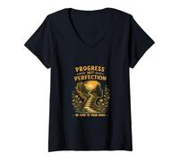 Mujer Progreso, no perfección, Conciencia sobre la Salud Mental Floral Camiseta Cuello V