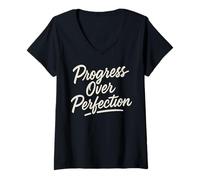 Mujer Progreso sobre la perfección Superación Motivacional Camiseta Cuello V