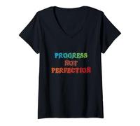 Mujer Progress Not Perfection Motivational Inspirational Mindset Camiseta Cuello V