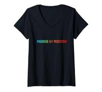Mujer Progress Not Perfection Motivational Quote Inspire Mindset Camiseta Cuello V