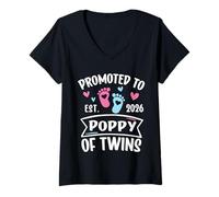 Mujer Promocionado a Poppy of Twins EST 2026 Revelación de género del bebé Camiseta Cuello V