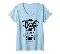 Mujer Promoted from Dog Auntie to Human Auntie 2026 1st Time Aunt Camiseta Cuello V