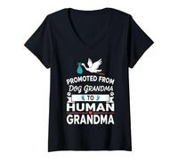 Mujer Promoted from Dog Grandma To Human Grandma Paws Camiseta Cuello V