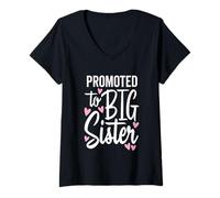 Mujer Promovido a Big Sister Family New Baby Love Hearts Graphic Camiseta Cuello V