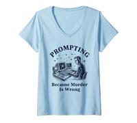 Mujer Prompting AI Coder: Humor informático Retro Camiseta Cuello V