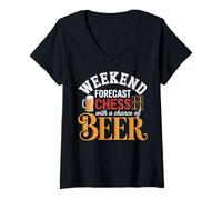 Mujer Pronóstico de Fin de Semana Ajedrez con una Oportunidad de Cerveza Jugador Divertido Camiseta Cuello V