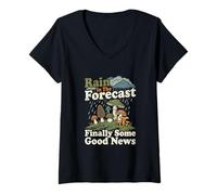 Mujer Pronóstico de Lluvia Buenas Noticias Buscando Hongos Camiseta Cuello V